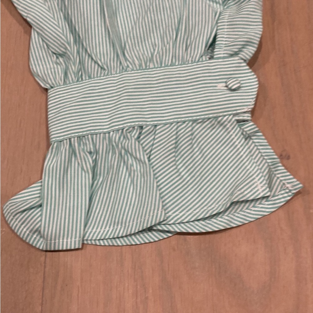 Kenzie green striped puff- sleeve cotton shirt NWT - Picture 8 of 9